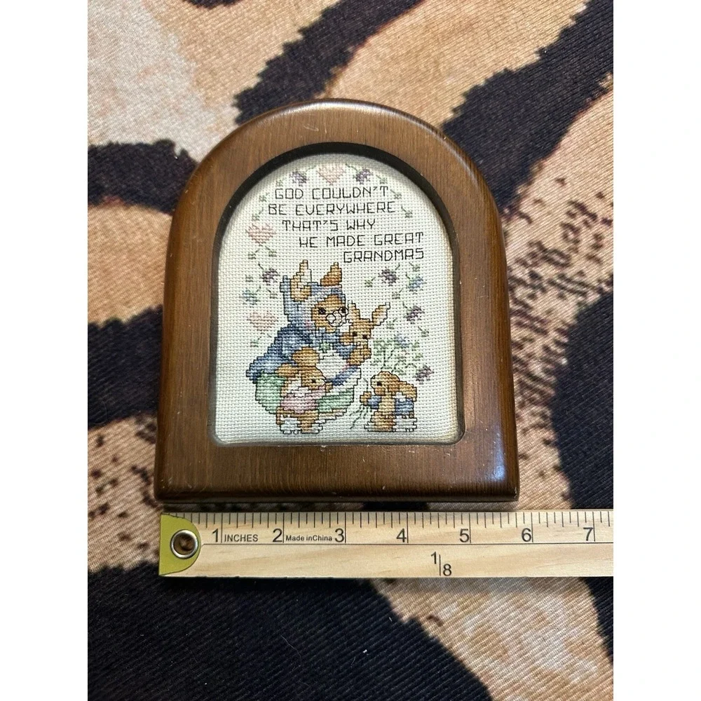 Great Grandma Bunny Needlepoint Cottagecore Wall Hanging Wooden Frame‎